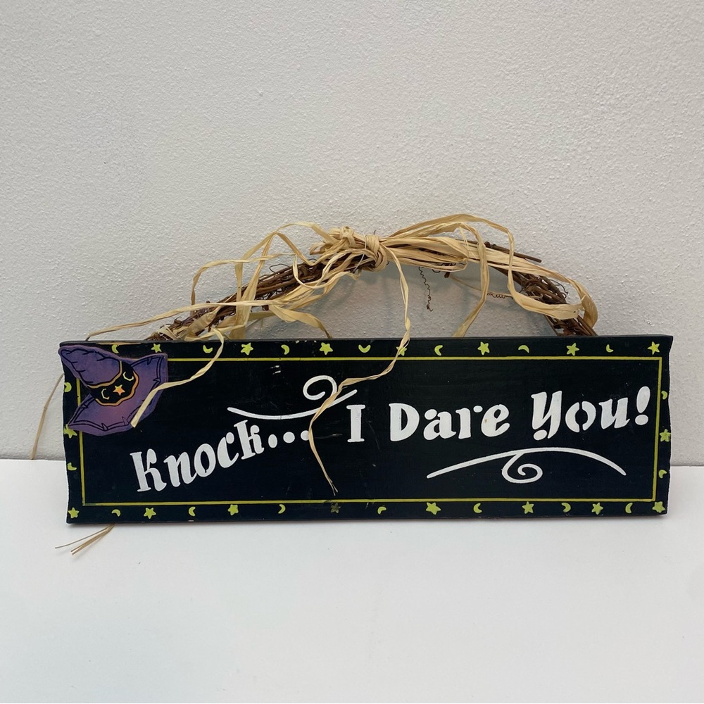 Black Halloween Sign with Witch Hat